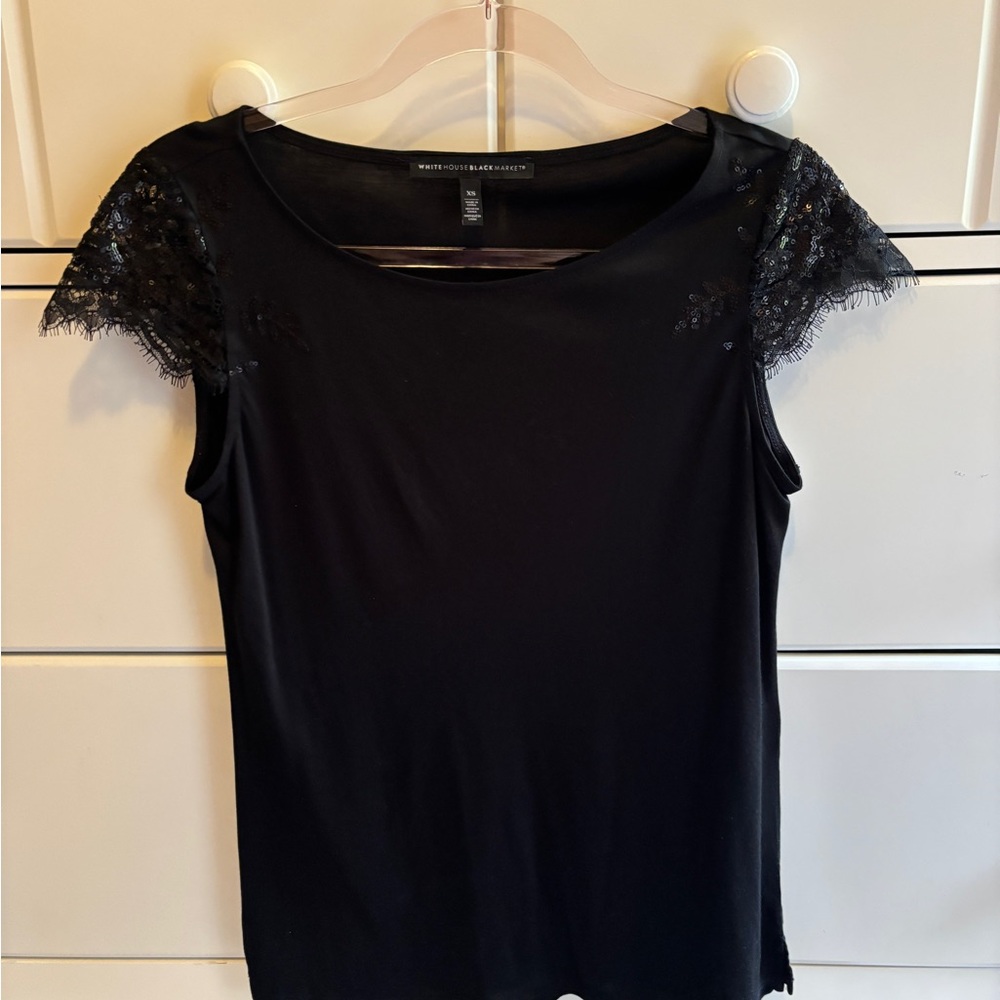 White House Black Market Black Lace Accent Blouse